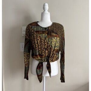 Vintage 90s Y2K Carole Little Shirt Womens 10 Medium Boho Fairy Tie Front Grunge